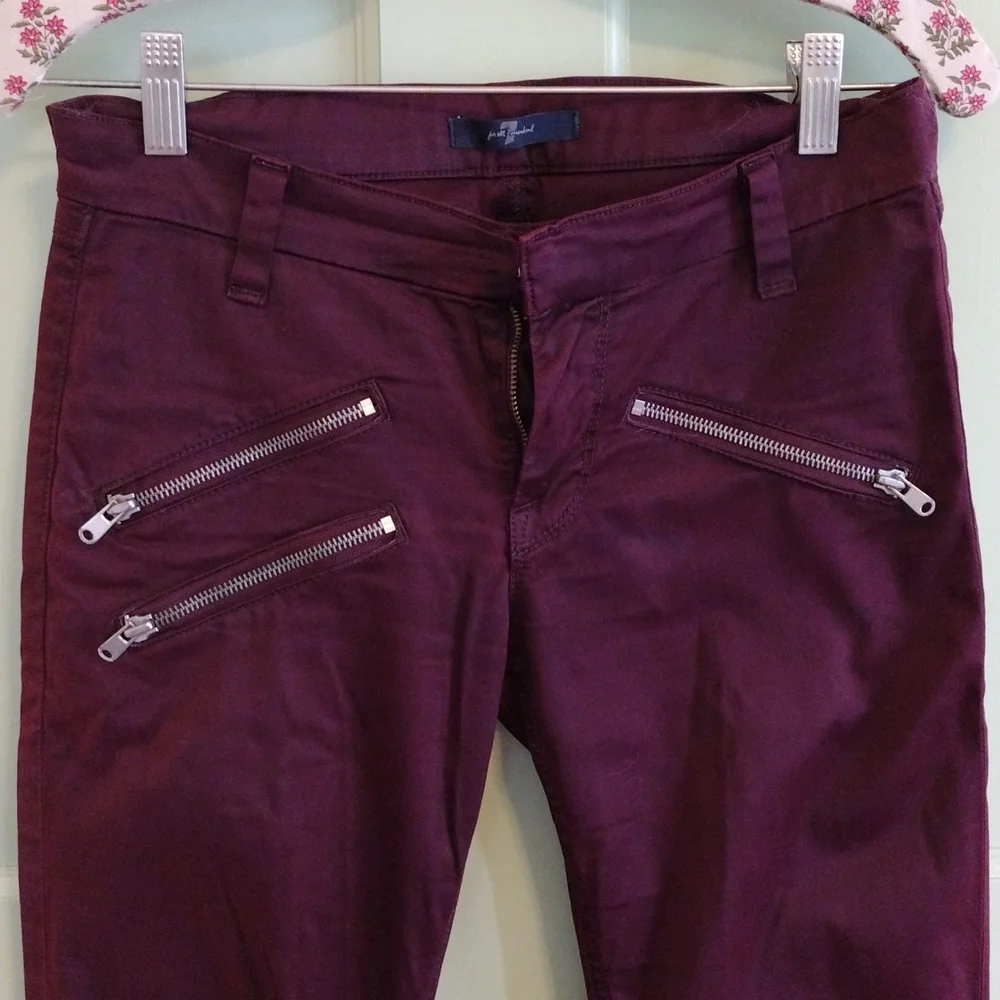 Women's 7 for all mankind zipper  burgundy cropped skinny 24 - Picture 3 of 10